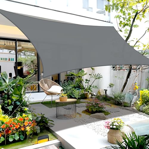 COOL AREA Sonnensegel 2.5x2.5m Rechteckig wasserdurchlässig HDPE Sonnenschutz mit UV Schutz Segel für Garten Balkon Terrasse-Anthrazit
