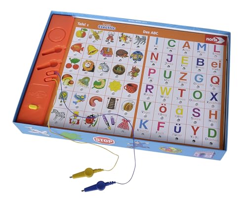 noris Lern Electric Lernspiel – Zuordnungsspiel mit Lichtsignal bei richtiger Antwort, 12 Bildtafeln, Batterie betrieben – pädagogisches Spielzeug Kinder ab 6 Jahren