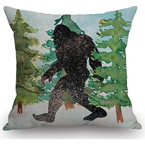 Swono Big Foot Sasquatch Watercolor Rustic Farmhouse Style Decorative Throw Pillow Cover Cushion Case for Sofa Couch Housewarming Gift Home Decor Cotton Linen 18" x 18" Inch Cover