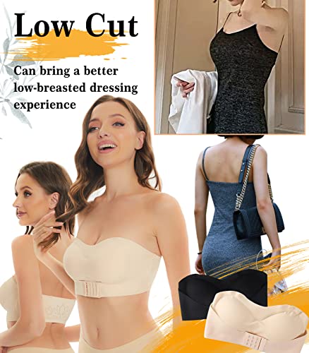 Deicaevo Strapless Bra For Women With Clear Straps Push Up Invisible Bandeau With Dethachable Straps Wireless Non-Slip #TOP7