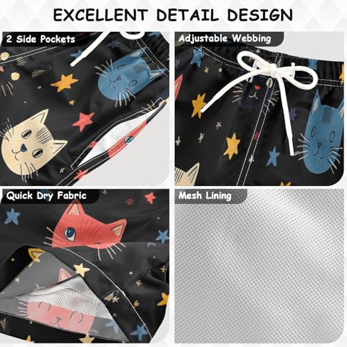 Boys Beach Board Shorts Cat Star Cartoon Animal Swim Trunk Teen Swimwear3