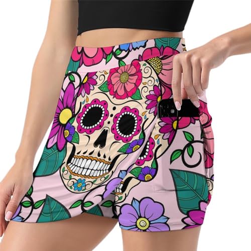 Crâne de fleur rose jupe de tennis haut de gamme style athlétique