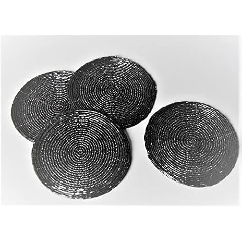 Four Seasons Liverpool Coasters cup Mats Set of 4 Black Round Beaded Modern Cover