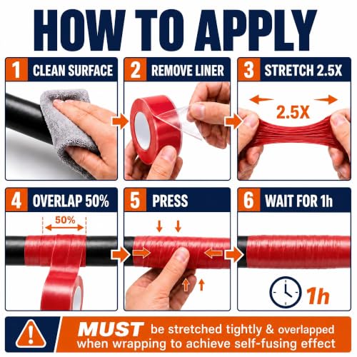 Image of 4-Pack Red Self Fusing Silicone Tape (40 Ft Total) - High Visibility Electrical Insulation Tape - Waterproof Rubber Grip Wrap for Tools & Sport Handles - Heat Resistant & Easy-Peel Liner