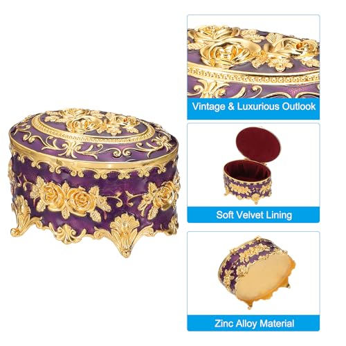 Patikil PTA240731TT000825 Vintage Metal Jewelry Box, Oval Trinket Organizer Box Jewelry Storage Box thumb #2