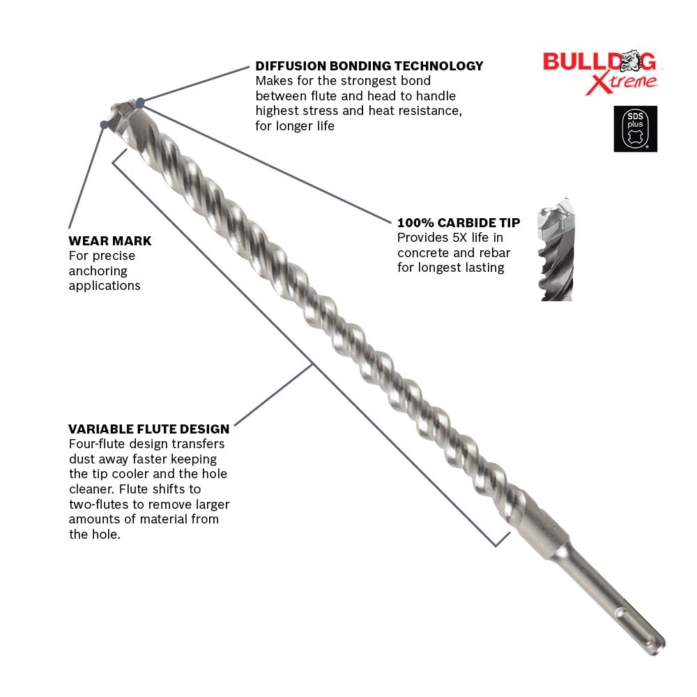 Bosch HCFC2087 - Broca SDS-plus X5L de 1/2 pulgadas por 16 pulgadas por 18 pulgadas