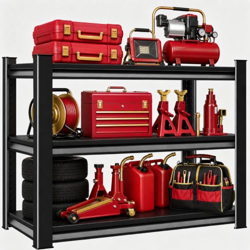 Image of Metal Garage Shelving Unit, Heavy Duty Adjustable Storage Shelves, Steel Shelving, 1500 lbs Capacity Shelves for Heavy Tools and Equipment, 3 Tier, 31.5 inch W x 13.8 inch D x 31.5 inch H