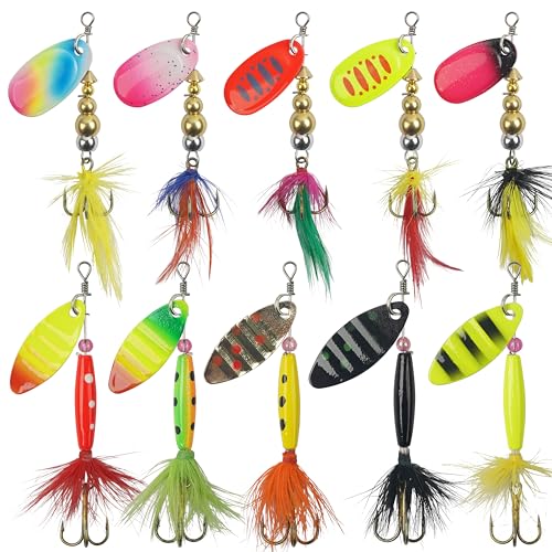 Fishing Lures Spinnerbait Kit Rooster Bait Tail Fishing Lures Inline Spinner Baits Bass Salmon Trout Spoon Hard Metal Spinnerbaits for Saltwater Freshwater
