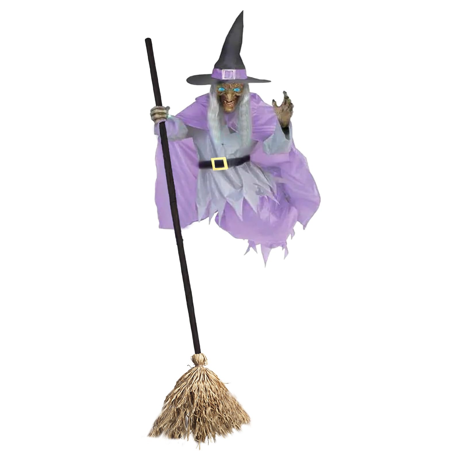 Halloween Animated Decorations Outdoor Scary Flying Hover Witch, 1.8 m Animatronics Halloween Props with Scary Sounds and Lights for Outdoor Garden Yard Halloween