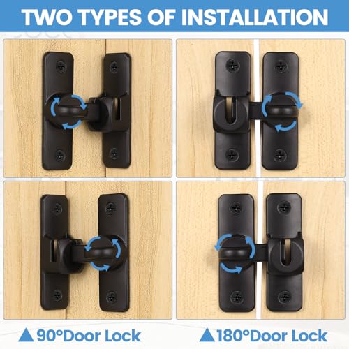 2 Cerradura de Pestillo Puerta Corredera Interior Exterior Deslizante, Cerradura de Puerta Correderas, Cerradura Puertas Corredera 90/180 Grados, Cerrojos y Pestillos para Puertas de Madera Cocinas - imagen 5