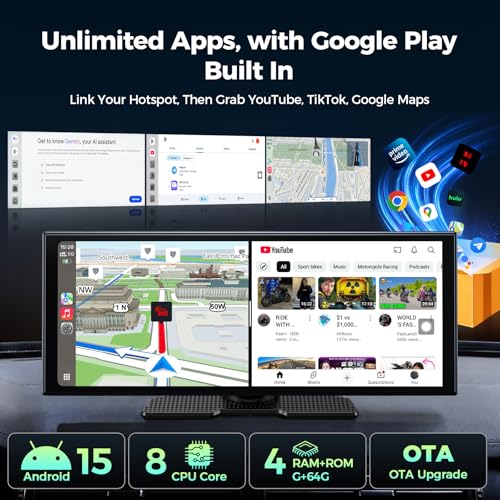 Image of LAMTTO 11'' AI CarPlay Screen with Google-Play Download APPs & Gemini