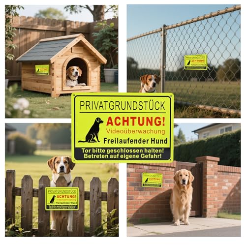 FLEXNOVA Vorsicht Hund Schild, 20x 30cm Warnung Vor Dem Hund Schilder Privatgrundstuck Warnschild Achtung Hund Vorsicht Bissiger Schild Aluminium mit Selbstklebend Vorgebohrten Löchern
