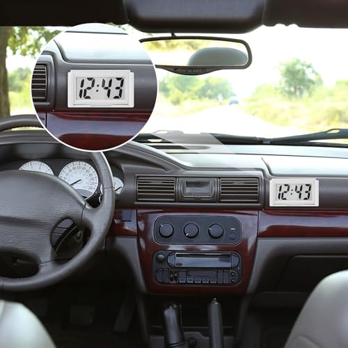 Image of Frienda 3 Pieces Mini Digital Clock Small Digital Clock Stick on Battery Operated Self Adhesive Bracket for Car Dashboard Fridge (White,Black,Pink)