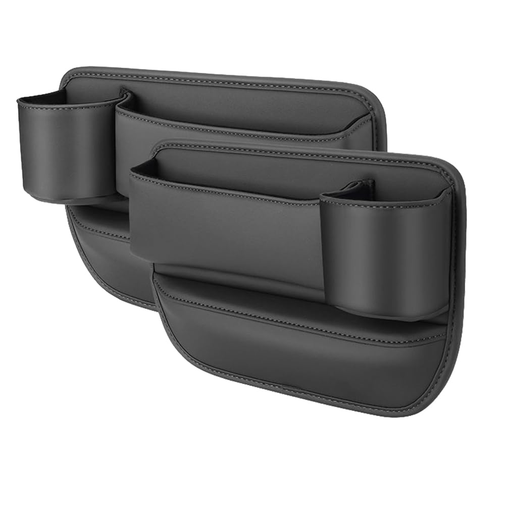 HADAVAKA Car Gap Filler Organizer, Adjustable Car Seat Storage Box, with Cup Holder & Data Cable Hole, Organizer For Cards Keys, for Between Seats Accessories Boxes (Main+Copilot,Black)