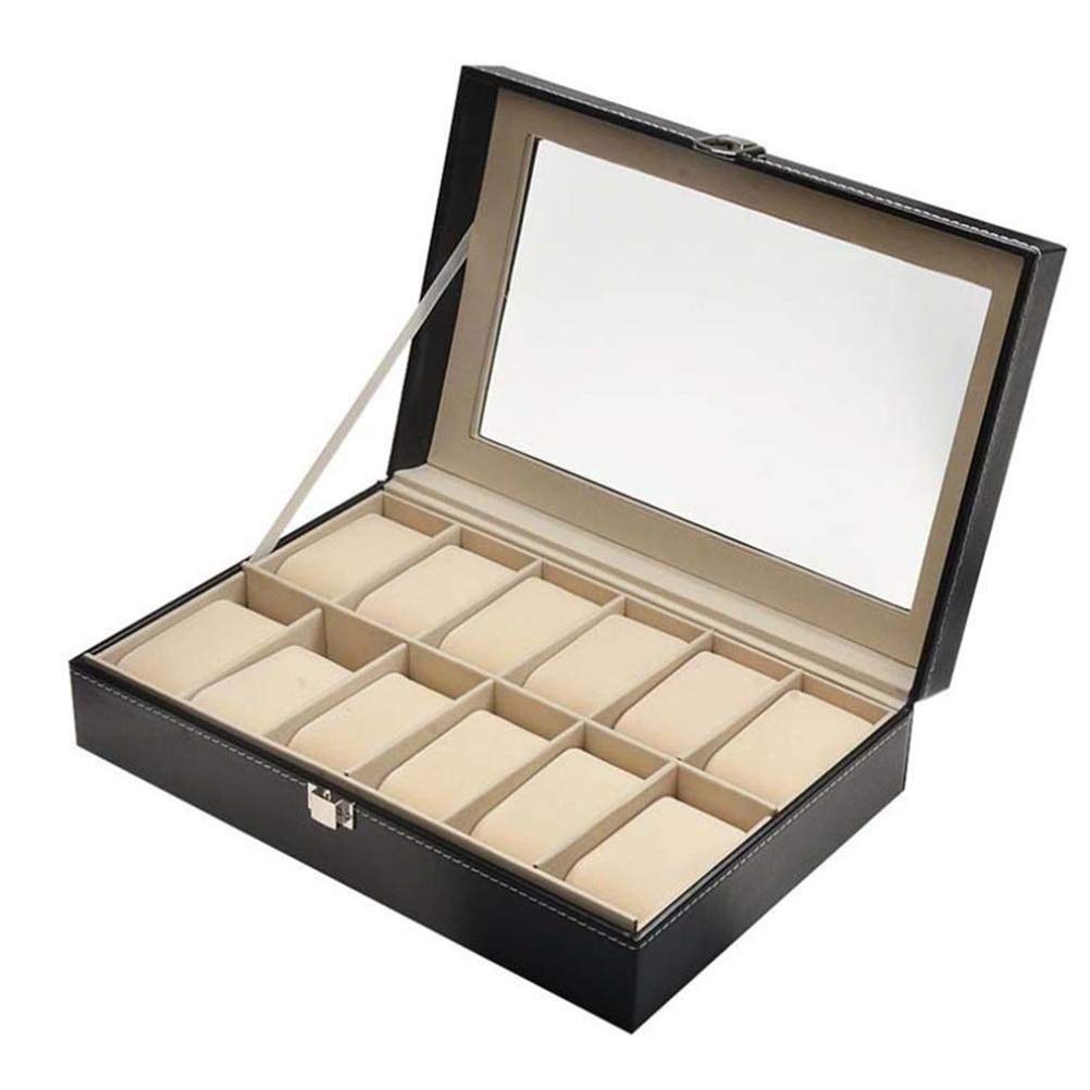 DFHEsdfD Watch boxes, 12 Grids Storage Showing Watches Display Box Case Tray Zippere Travel Jewelry