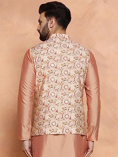 Image of Kisah Men's Cotton Blend Textured Nehru Jacket Regular Fit | Designer Ethnic Layering | Wedding & Occasion Wear