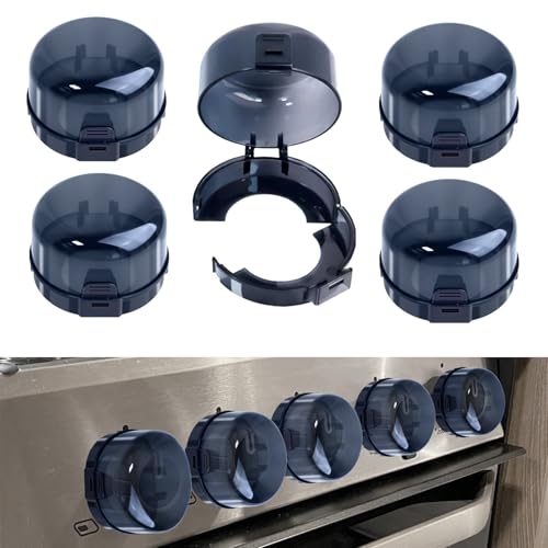 Stove Knob Safety Covers - Child Oven Safety Knobs Guard Covers 5pcs Large Gas Stove Knob Cooker Protective Upgraded Double Buckle for Kids Baby Pets (Black, 8.98x5.43cm)