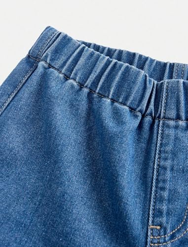 Girls Jeans with White Bow Wide Leg High Waisted Elastic Denim Pants Cute Casual Preppy School Outfit 8-12Y4