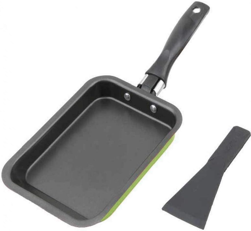 Japanese Omelette Pan with Spatula Nonstick Omelet Pan Rectangle Frying Pan Mini Frying Pan Non-Stick and Heat-Resistant Handle(Green)