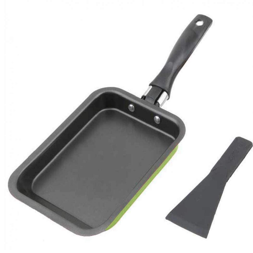 Japanese Omelette Pan with Spatula Nonstick Omelet Pan Rectangle Frying Pan Mini Frying Pan Non-Stick and Heat-Resistant Handle(Green)