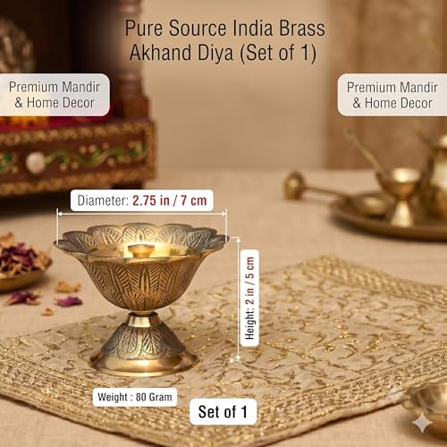 Image of Pure Source India Brass Akhand Diya /Oil Lamp for Pooja, Mandir and Home Decoration (L-2.75inch) 1pcs