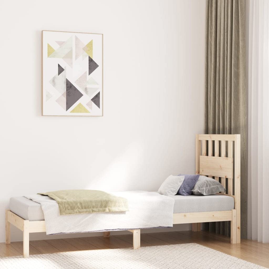 Lite drewno sosnowe klasyczna z zagłówkiem Brąz 75x190 cm | Rama łóżka lite drewno sosnowe 75x190 cm pojedyncza z zagłówkiem stabilna konstrukcja na listwach
