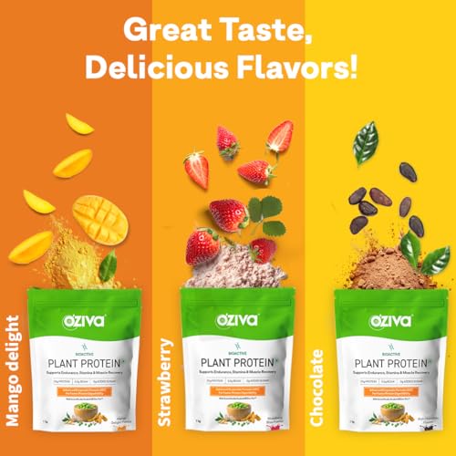 Image of OZiva Bioactive Plant Protein (Strawberry), 1kg | 25g Protein,5.5 BCAA| Pea Isolate| Plant based Protein Powder for Women & Men | Essential Amino Acids| Vegan Protein supplement, Clean, Sugar free