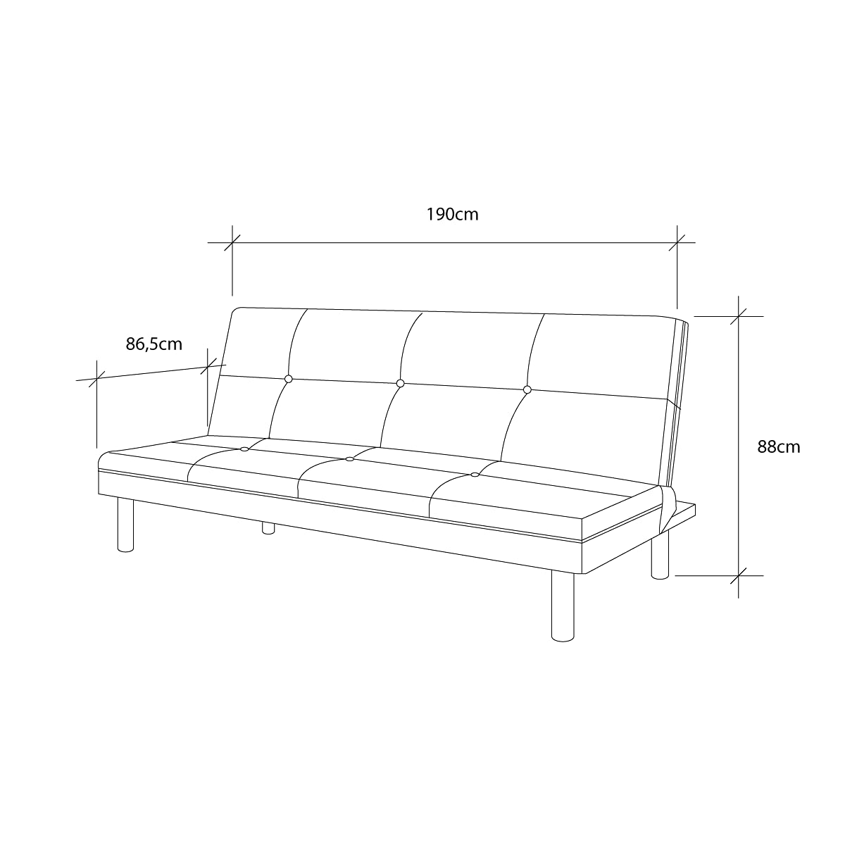 Home Heavenly® Sofá Cama Sol Clic clac 3 plazas 86,5 x 190 x 88 cm sofá Cama Plegable con Patas Alta, Color Gris