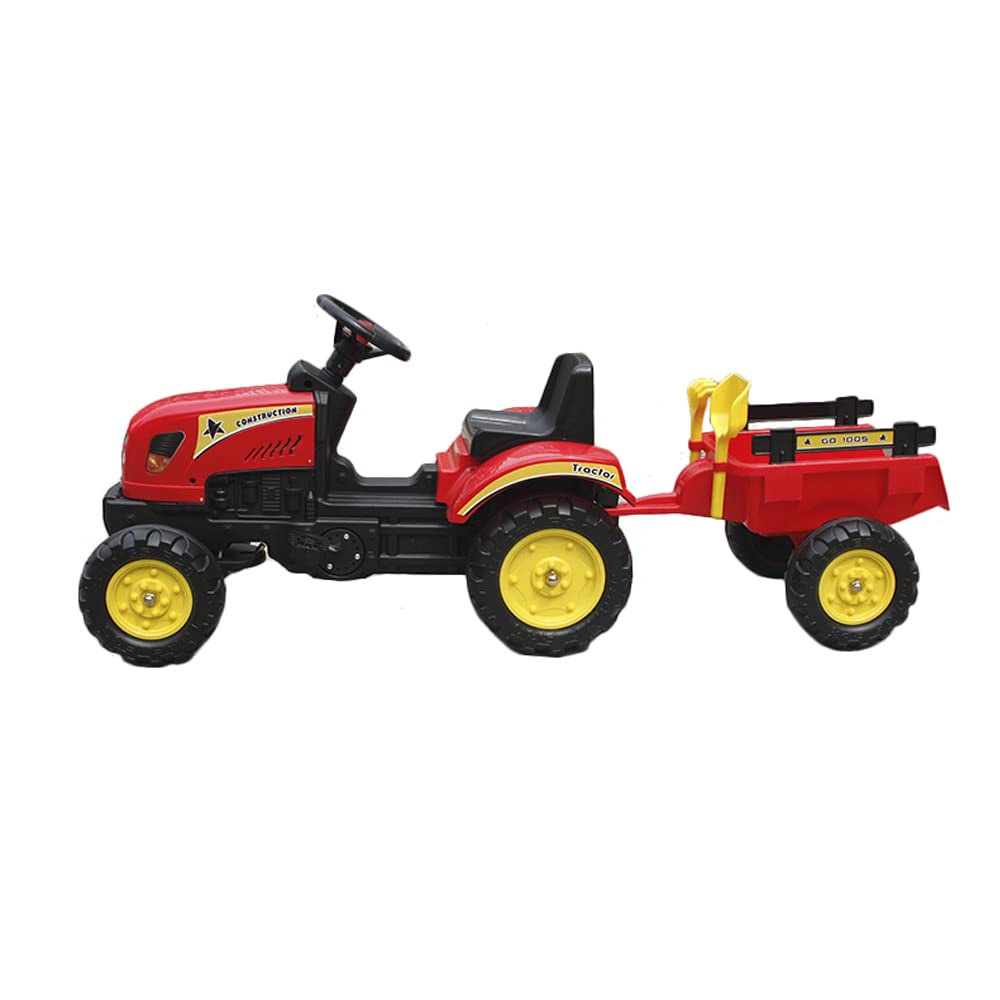 QPLAY - Tractor a Pedales con Remolque - Dos velocidades - Ideal para niños a Partir de 3 años - Rojo