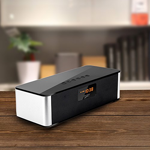 Bluetooth Speaker,XPLUS All-in-1 Portable Travel Wireless Bluetooth Speaker Alarm Clock FM Radio,10W,HIFI V4.0,Calling Built-In Mic,Support TF Card for Smartphones and All Audio Enabled Devices(Black)