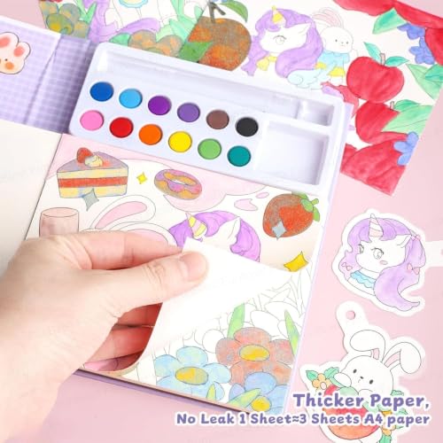 Image of MASTANO Watercolor Painting and Doodle Set for Kids - DIY Graffiti Coloring Note-Book Magic Books with Pigments and Paper, Suitable for Kindergarten and Kids Art Projects with Color (Unicorn)