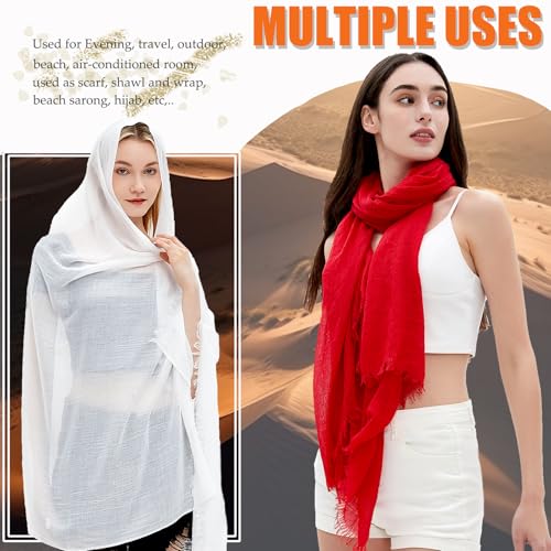 Gragengs Women Summer Scarfs Lightweight Large Long Gauze Shawl Linen Beach Wrap Plain 75”×43”3
