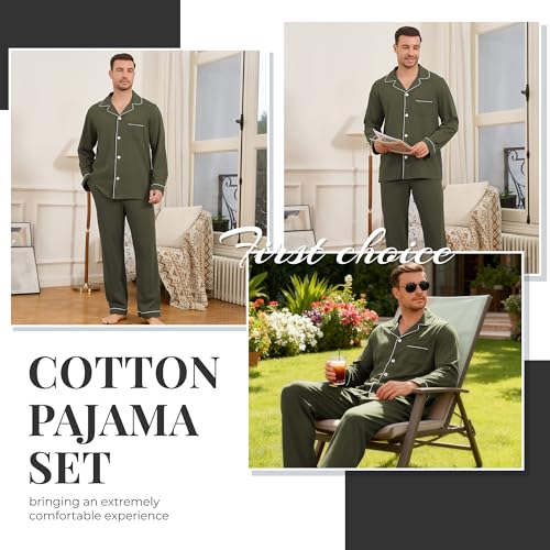 Image of U2SKIIN Mens Cotton Pajama Set, Soft Long Sleeve Pajamas for men Lightweight Button Up Sleepwear Lounge Pjs Set with Pockets