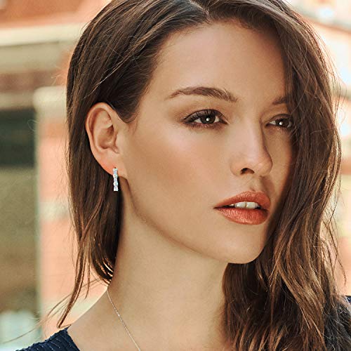 Gem Stone King 925 Sterling Silver White Opal and White Topaz Hoop Earrings For Women (2.84 Cttw, Gemstone October Birthstone, Round Cabochon 4MM and 3MM)3