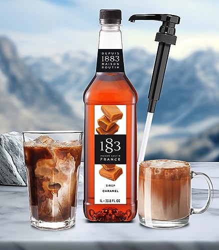 Image of 1883 Caramel Syrup with Pump - Premium Flavoring Syrup for Coffee, Lattes, Iced Coffee, Cocktails & Drinks - 1L (33.8 fl oz) Bottle