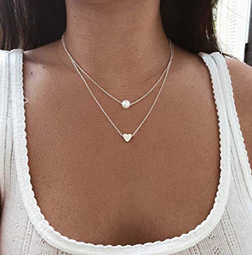 Jovono Multilayer Necklaces Heart Pendant Bead Chain Jewellery fo...