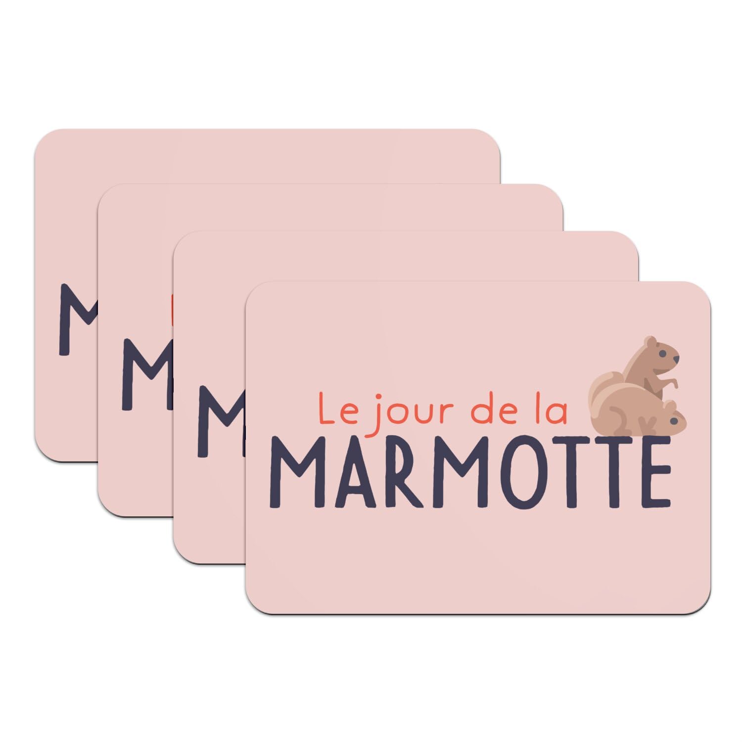 Set de table rose lot de 4 grand format motif marmotte humour en caoutchouc 39x28 cm