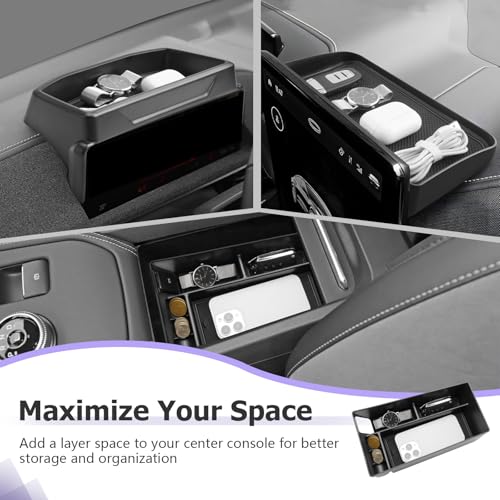Image of LUWU 3PCS 2025 2026 Mustang Mach E Dashboard Storage Tray Compatible with Ford Mustang Mach E 2021-2026 Accessories Center Console Armrest Box Hidden Organizer Tray Behind Screen ABS Material