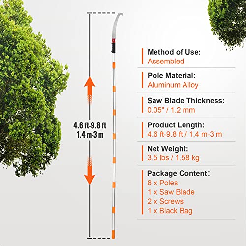 Image of VEVOR Manual Pole Saw,4.6-9.8 ft Extendable Tree Pruner, Sharp Steel Blade for High Branches Trimming, Manual Branch Trimmer with Lightweight Aluminum Alloy Handle, for Pruning Palms and Shrubs