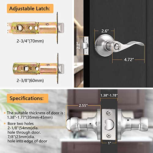 Probrico 2 Pack Door Levers Brushed Nickel Privacy Door Handles Wave Style Keyless Door Handles Bed/Bathroom Interior Door Handles #TOP6