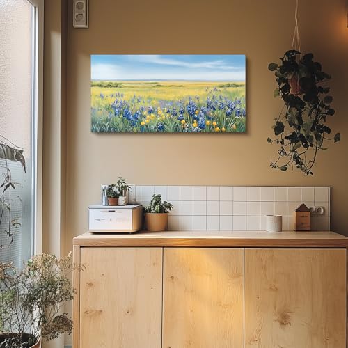 crmotu Large Landscape Wall Art, Nature Wall Art, Floral Wall Decor, Wilderness Green Scenic Art Prints, Meadow Wildflower Canvas Paintings for Living Room Bedroom Hallway Home Decorations 24x48inch
