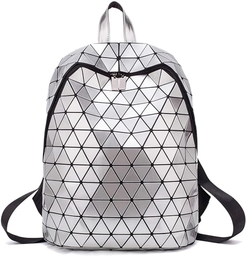 Image of Batcat Geometric Backpack Holographic Luminous Backpacks Reflective Bag Luminesk Irredescent Rucksack (Silver)