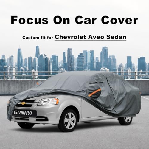 Image of GUNHYI Premium Car Cover Custom Fit Chevrolet Aveo Sedan, 16 Layers Heavy Duty Car Cover Waterproof All Weather with Zipper Door for Sun Rain Snow Dust Uv Protection