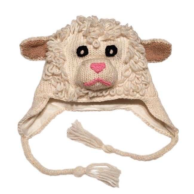 Youth Size White Sheep Hat, 19 Inch in Circumference and Stretch to 22 Inch, Wool with Acrylic Lining