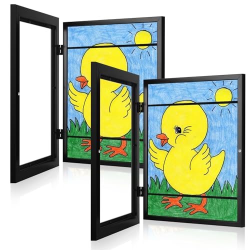 Image of [2-Pack] Kids Frames, 8.5x11 Front Opening Kids Artwork Frames Changeable, Black Artwork Display Storage Frame for Wall, Holds 50 Pcs, for 3D Picture, Crafts, Children Drawing, Hanging Art, Portfolio