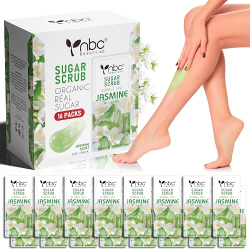Foot Exfoliating Scrub, Sugar Scrub, Dead Skin Remover for Feet, Individually Packaged Foot Scrub Smooths, Hydrates, Detoxifies Tired and Dry Cracked Feet 16 Packs per Box, Jasmine