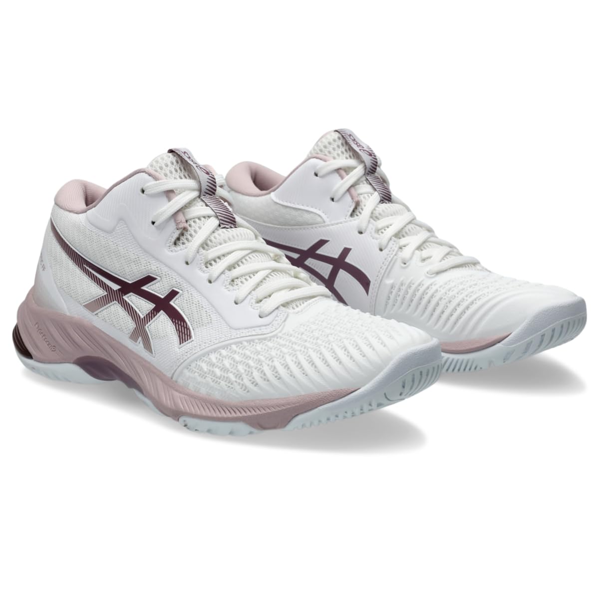 Asics Women's Netburner Ballistic FlyteFoam Mid Top 3 Volleyball Shoes, 13, White/Watershed Rose