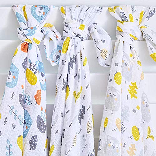 Bubzi Co Mantas Swaddle Bebé de Envoltura de Muselina Bosque El Dibujo 120cm x 120 cm - Multiuso Paquete de 3 Mantas Cuadradas Grandes para Envolver Bebés Recién Nacidos, de Algodón -Regalo de Baby