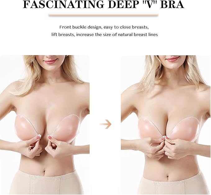 Image of Brachy Adhesive Invisible Front Clouser Strapless Bra - Breast Lift Backless Push Up Silicone Bra, Reusable Women Sticky Bra with Two Silicone Nipple Covers