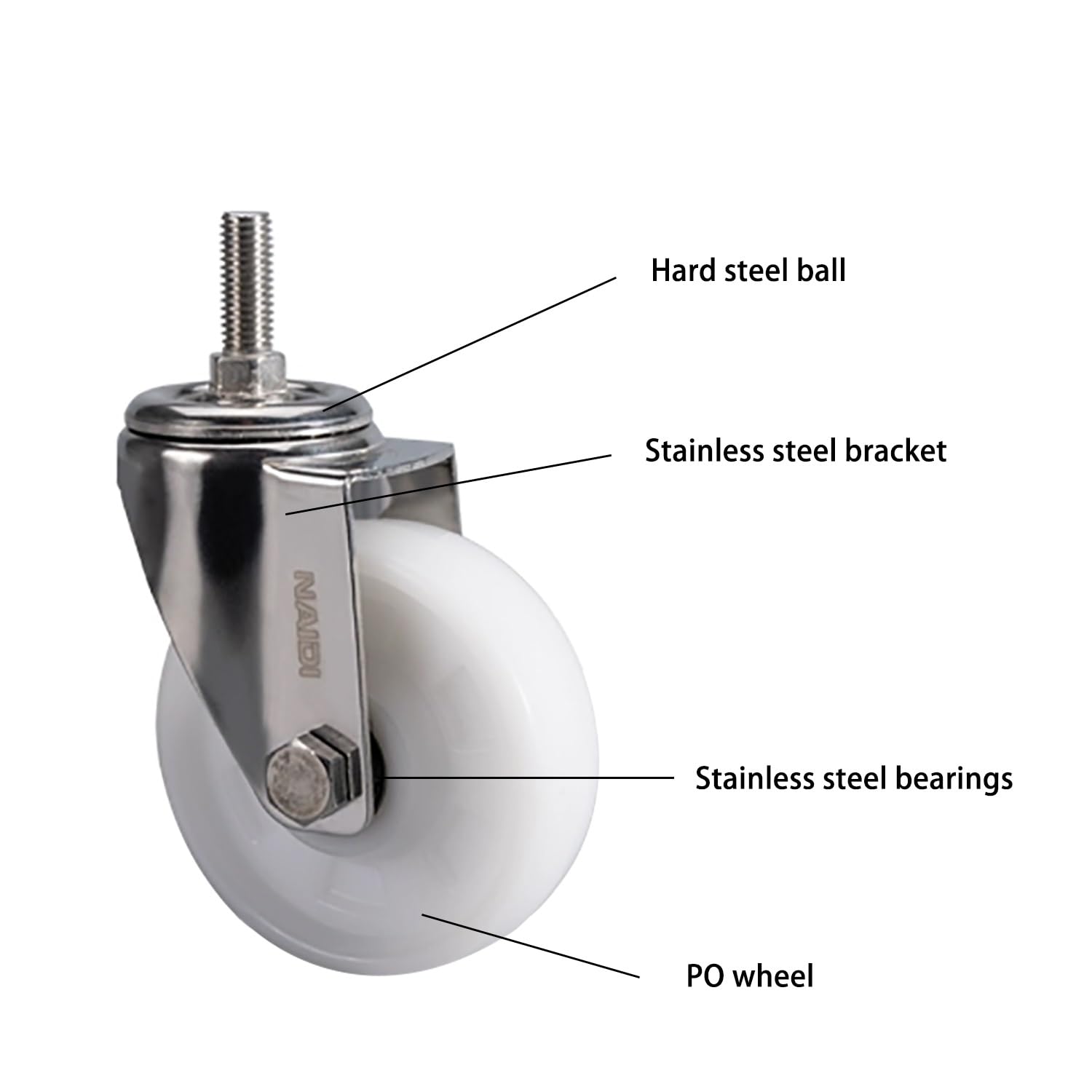 4 Pièces roulettes Pivotantes avec Frein, roulettes Industrielles à Tige Filetée M12*30mm, Capacité de Charge 330kg, roulettes Silencieuses for Meubles(Swivel,100mm)